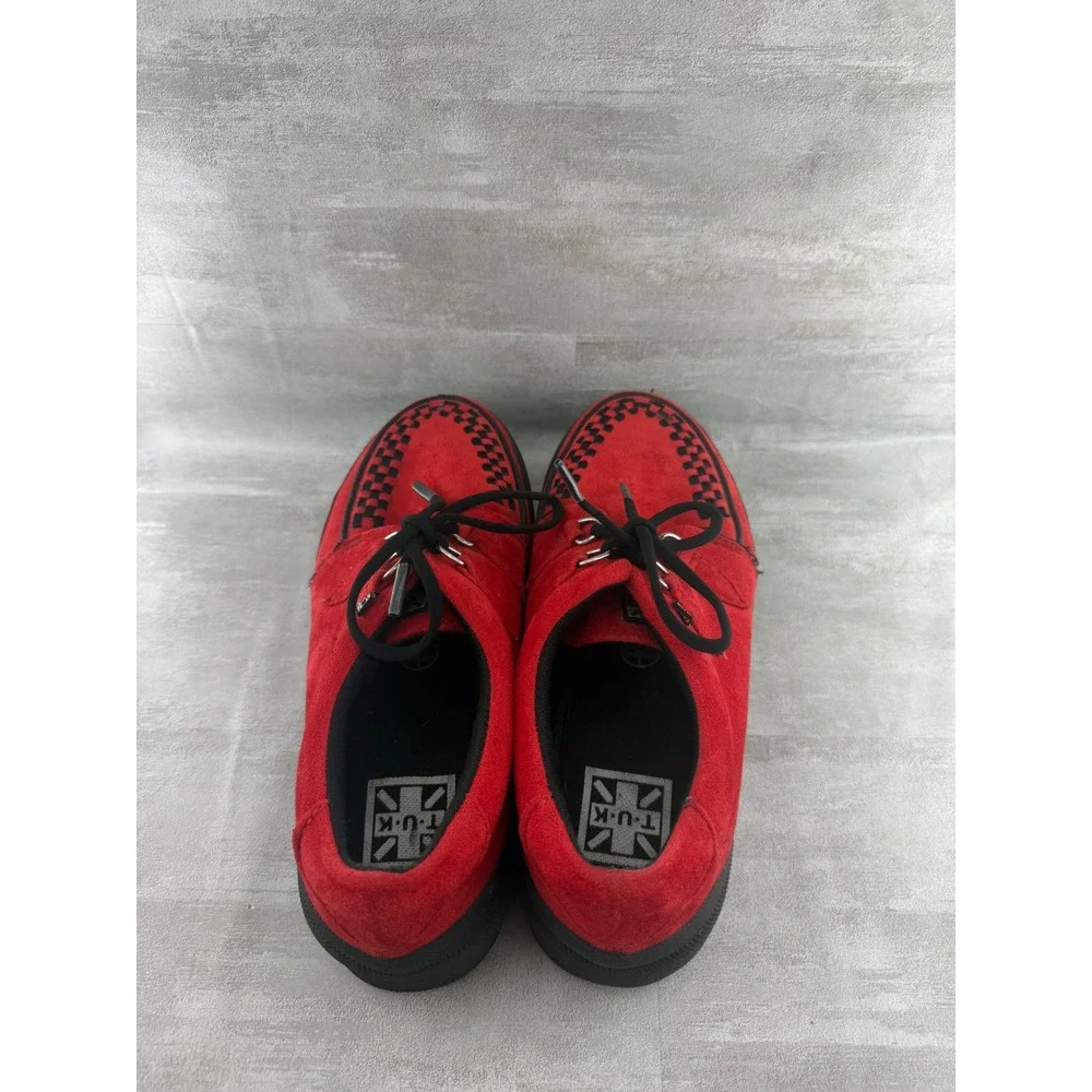 T.U.K. Red Suede Creeper Sneakers Black Interwoven Platform A3144 Men Sz 9